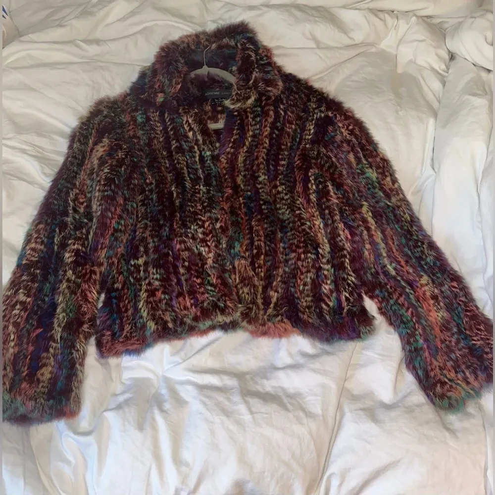 NWOT Adrienne Landau Multicolor Rabbit Fur Coat